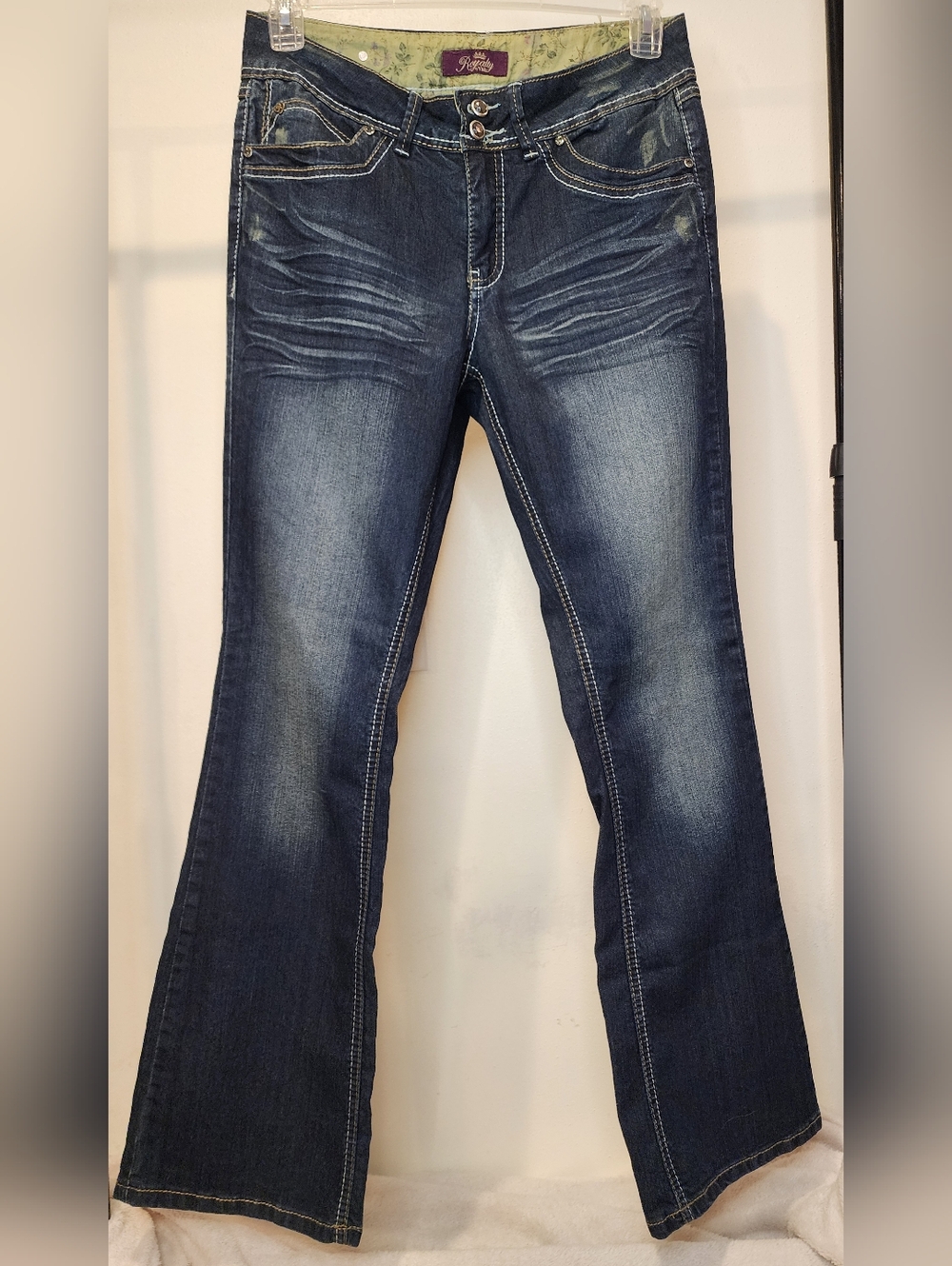 YMI Indigo Blue Flare Jeans with Faded Whisker Detail